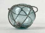 Japanese Glass Fishing Float Ukidama Buoy Ball Vtg Bindama Rope Small Blue GF27