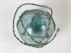 Japanese Glass Fishing Float Ukidama Buoy Ball Vtg Bindama Rope Small Blue GF27