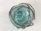Japanese Glass Fishing Float Ukidama Buoy Ball Vtg Bindama Rope Small Blue GF27