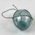 Japanese Glass Fishing Float Ukidama Buoy Ball Vtg Bindama Rope Small Blue GF27