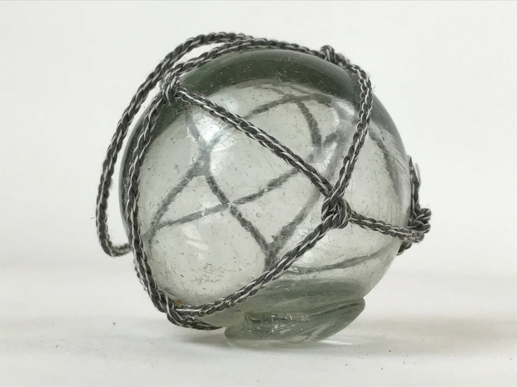 Japanese Glass Fishing Float Ukidama Buoy Ball Vtg Bindama Rope Small Blue GF28