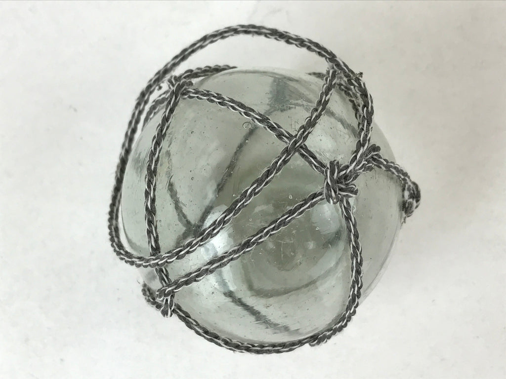 Japanese Glass Fishing Float Ukidama Buoy Ball Vtg Bindama Rope Small Blue GF28