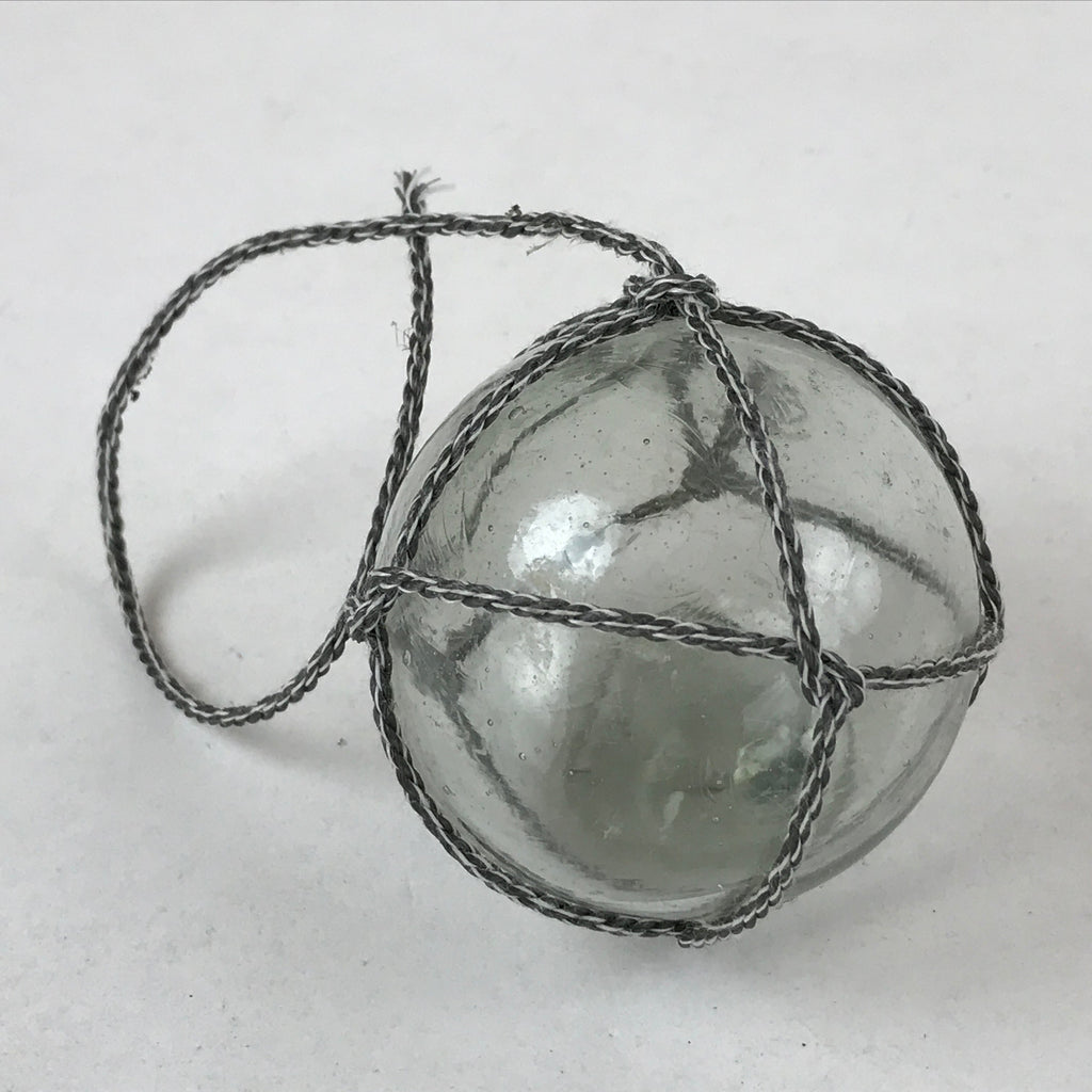 Japanese Glass Fishing Float Ukidama Buoy Ball Vtg Bindama Rope Small Blue GF28