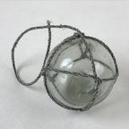 Japanese Glass Fishing Float Ukidama Buoy Ball Vtg Bindama Rope Small Blue GF28