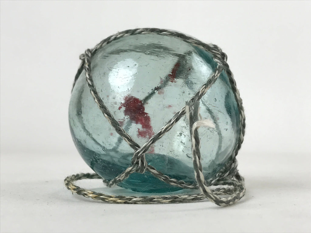 Japanese Glass Fishing Float Ukidama Buoy Ball Vtg Bindama Rope Small Blue GF29