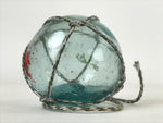 Japanese Glass Fishing Float Ukidama Buoy Ball Vtg Bindama Rope Small Blue GF29