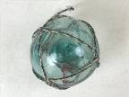 Japanese Glass Fishing Float Ukidama Buoy Ball Vtg Bindama Rope Small Blue GF29