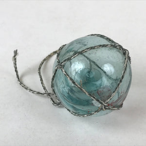 Japanese Glass Fishing Float Ukidama Buoy Ball Vtg Bindama Rope Small Blue GF29