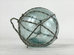 Japanese Glass Fishing Float Ukidama Buoy Ball Vtg Bindama Rope Small Blue GF30