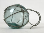 Japanese Glass Fishing Float Ukidama Buoy Ball Vtg Bindama Rope Small Blue GF30