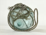 Japanese Glass Fishing Float Ukidama Buoy Ball Vtg Bindama Rope Small Blue GF32
