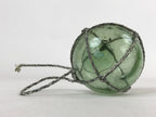 Japanese Glass Fishing Float Ukidama Buoy Ball Vtg Bindama Rope Small Green GF31