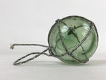 Japanese Glass Fishing Float Ukidama Buoy Ball Vtg Bindama Rope Small Green GF31