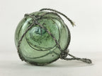 Japanese Glass Fishing Float Ukidama Buoy Ball Vtg Bindama Rope Small Green GF31
