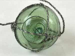 Japanese Glass Fishing Float Ukidama Buoy Ball Vtg Bindama Rope Small Green GF31