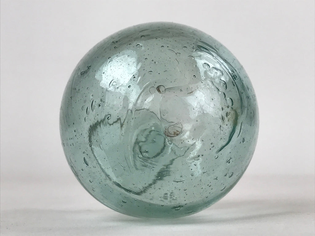 Japanese Glass Fishing Float Ukidama Buoy Ball Vtg Bindama Small Clear Blue GF33