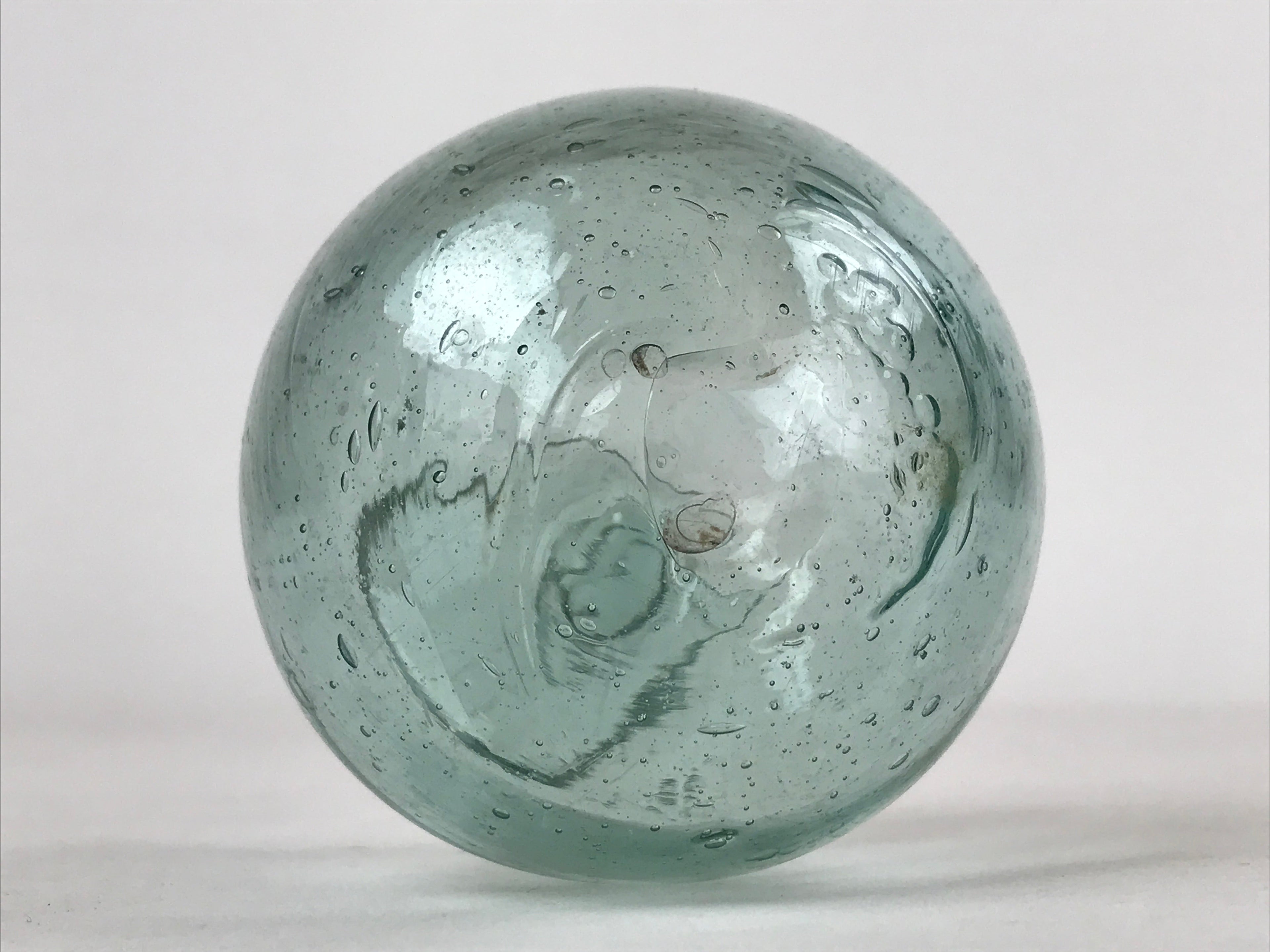 Japanese Glass Fishing Float Ukidama Buoy Ball Vtg Bindama Small Clear Blue GF33