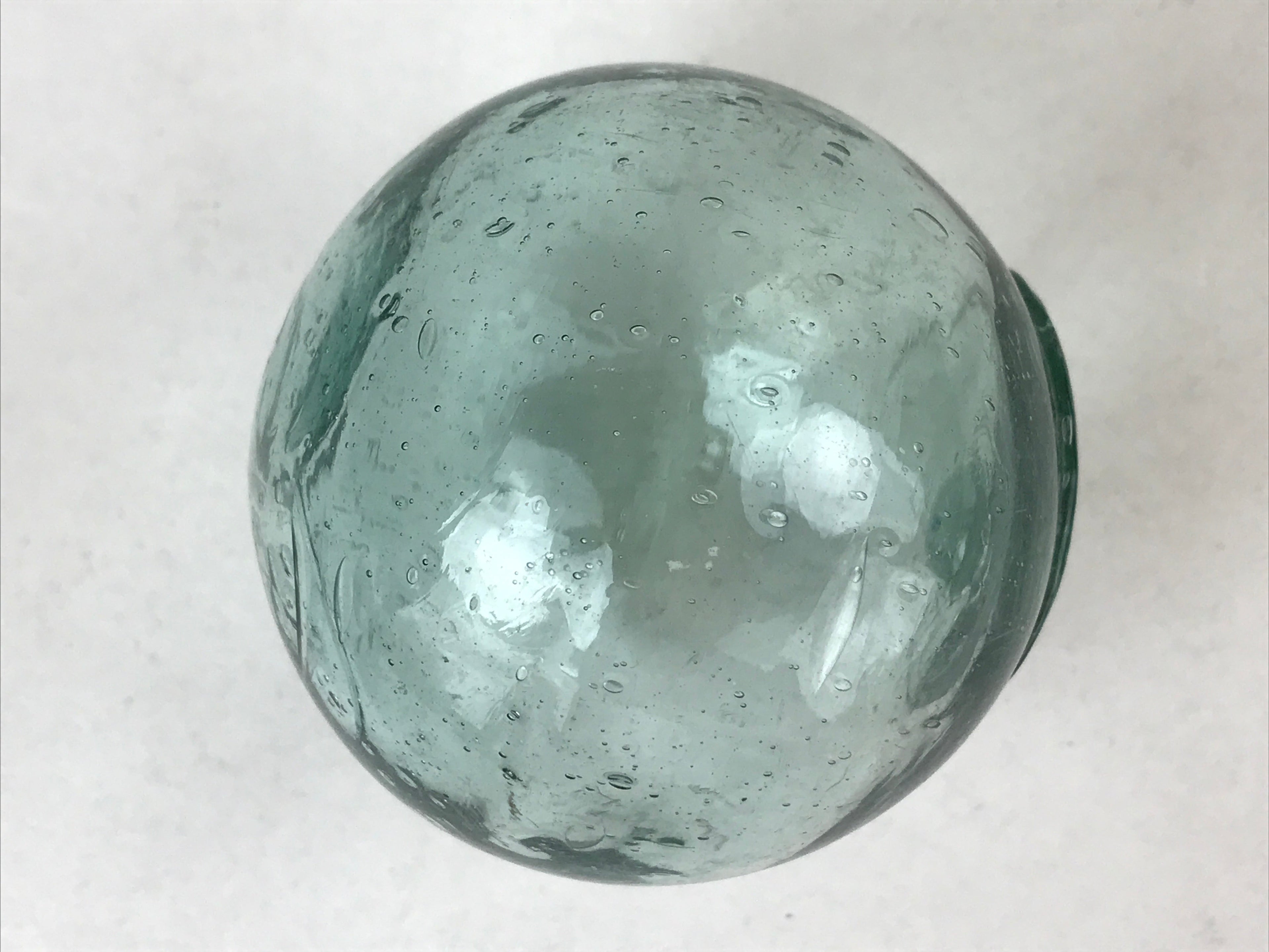 Japanese Glass Fishing Float Ukidama Buoy Ball Vtg Bindama Small Clear Blue GF33