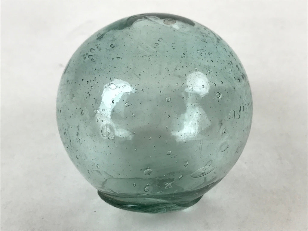 Japanese Glass Fishing Float Ukidama Buoy Ball Vtg Bindama Small Clear Blue GF33