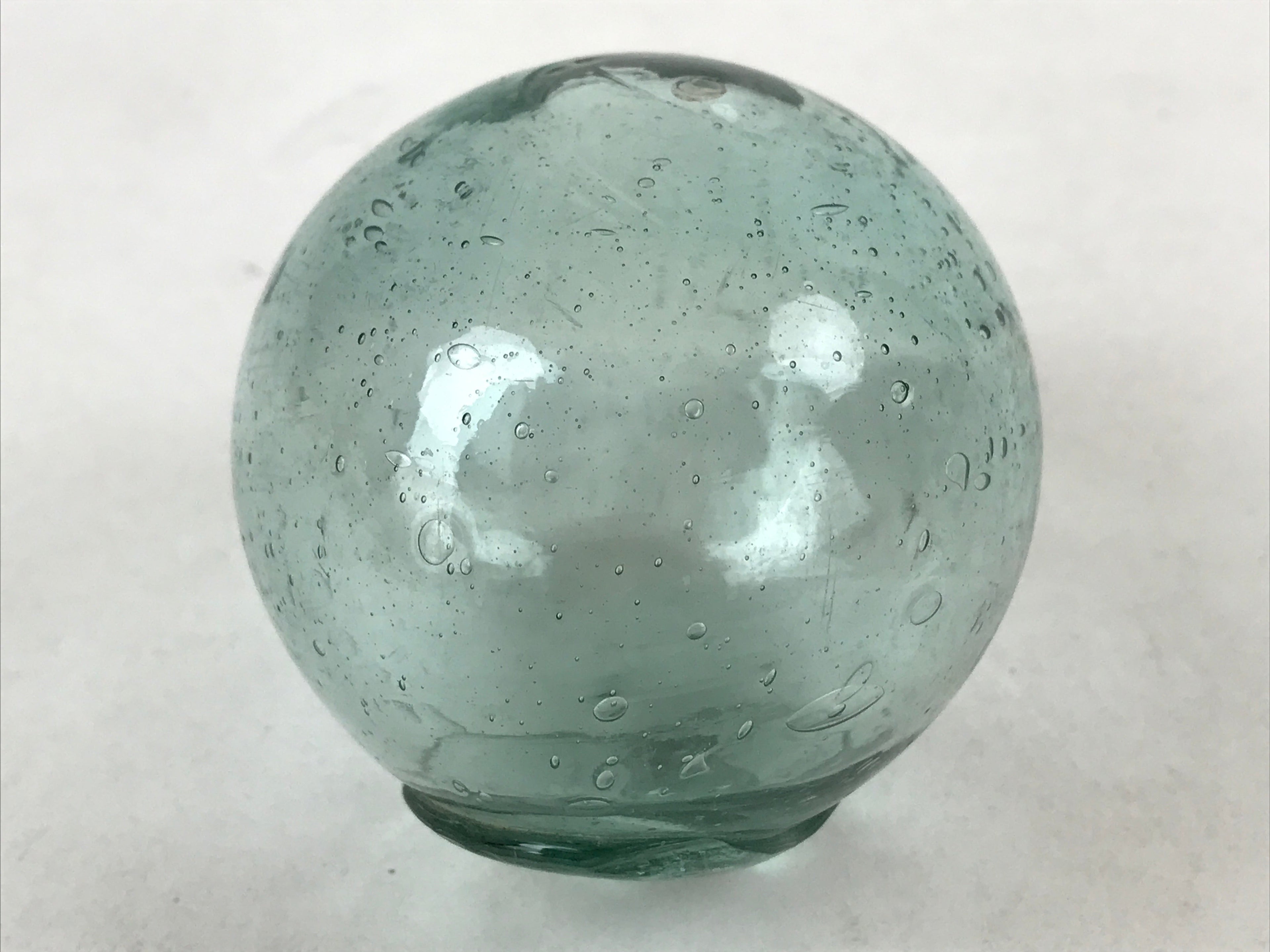 Japanese Glass Fishing Float Ukidama Buoy Ball Vtg Bindama Small Clear Blue GF33