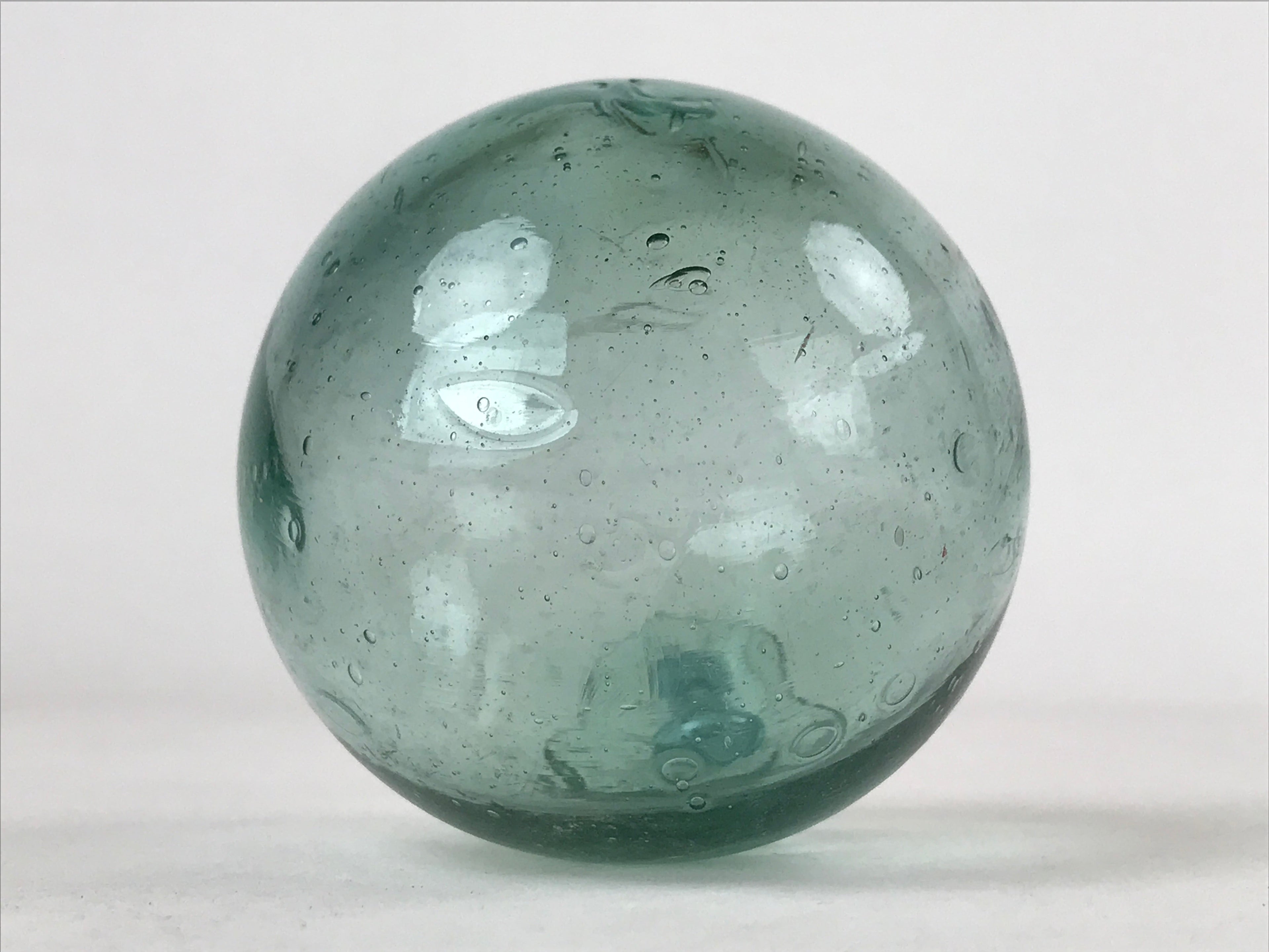 Japanese Glass Fishing Float Ukidama Buoy Ball Vtg Bindama Small Clear Blue GF34