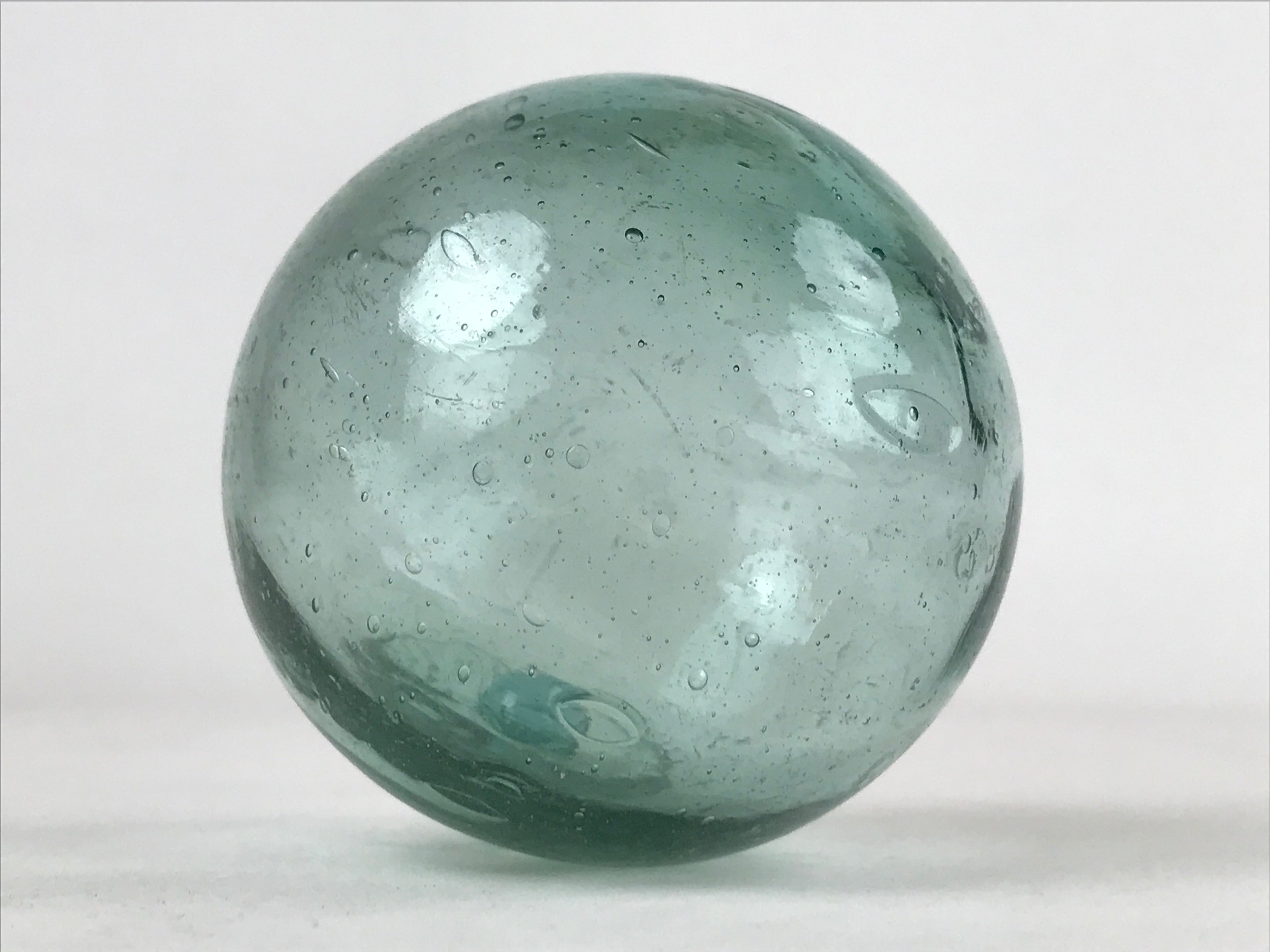 Japanese Glass Fishing Float Ukidama Buoy Ball Vtg Bindama Small Clear Blue GF34