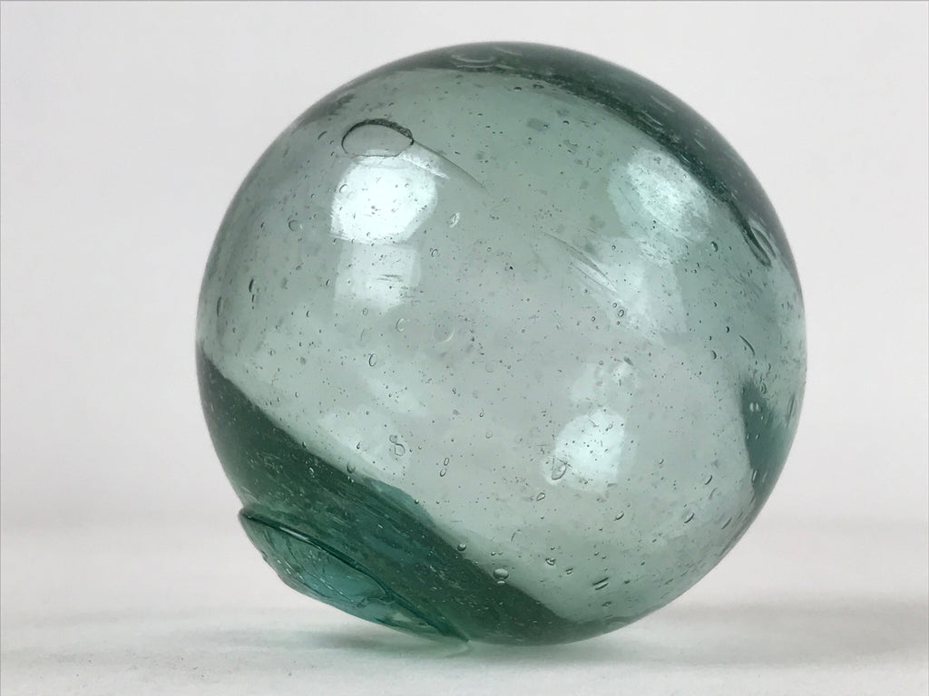 Japanese Glass Fishing Float Ukidama Buoy Ball Vtg Bindama Small Clear Blue GF34