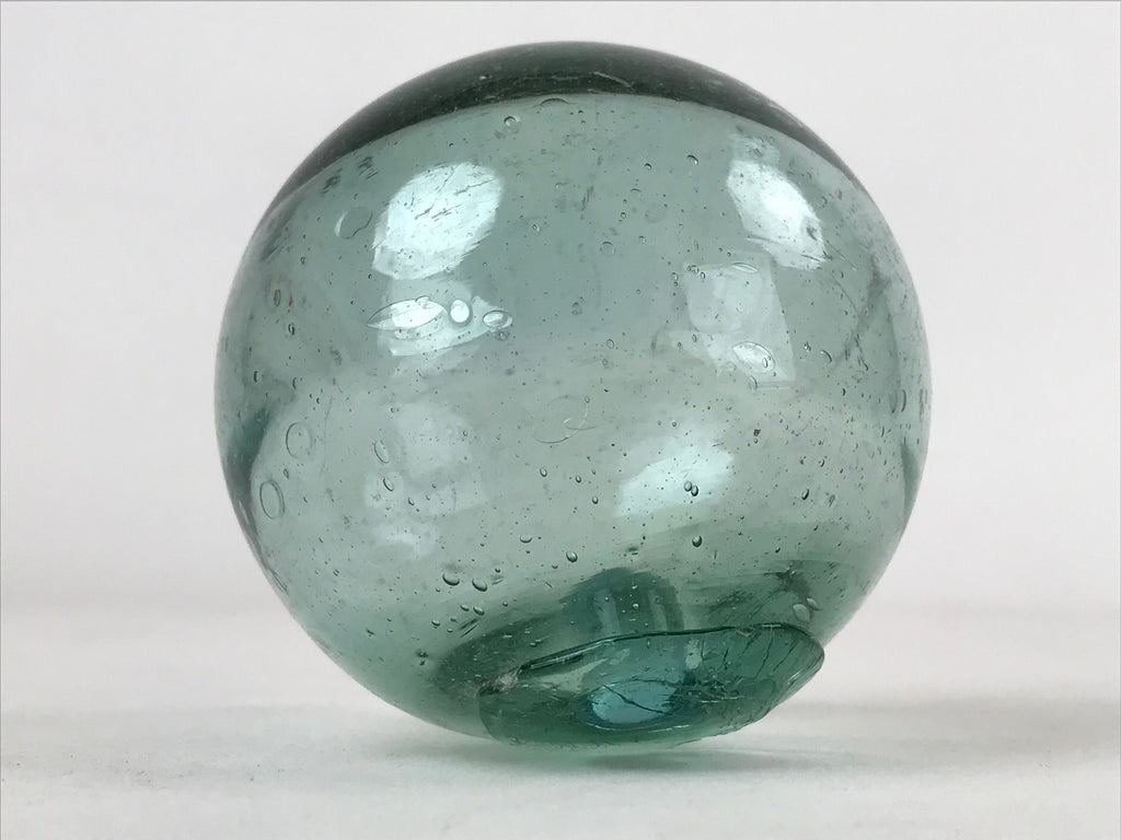 Japanese Glass Fishing Float Ukidama Buoy Ball Vtg Bindama Small Clear Blue GF34
