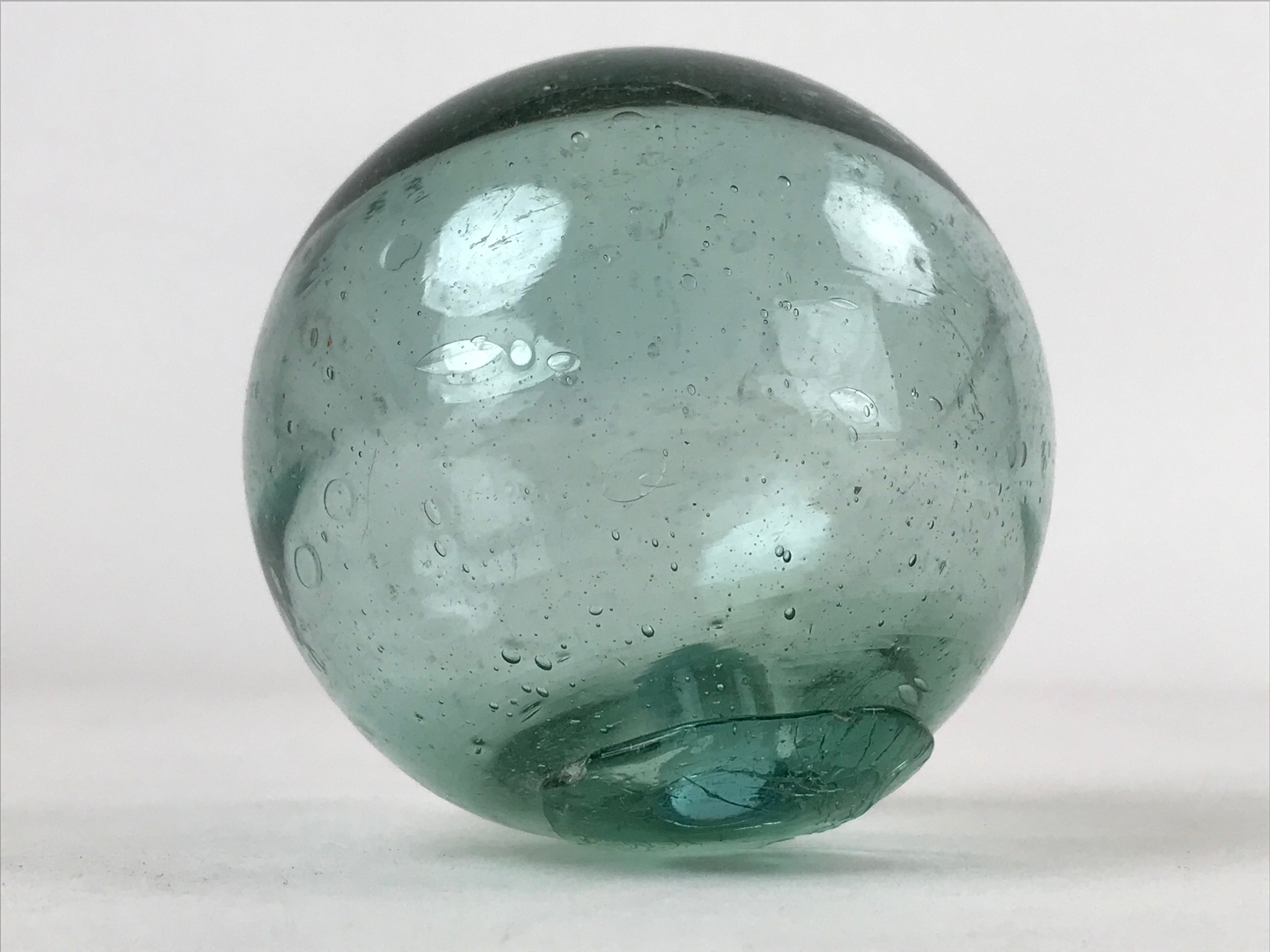 Japanese Glass Fishing Float Ukidama Buoy Ball Vtg Bindama Small Clear Blue GF34