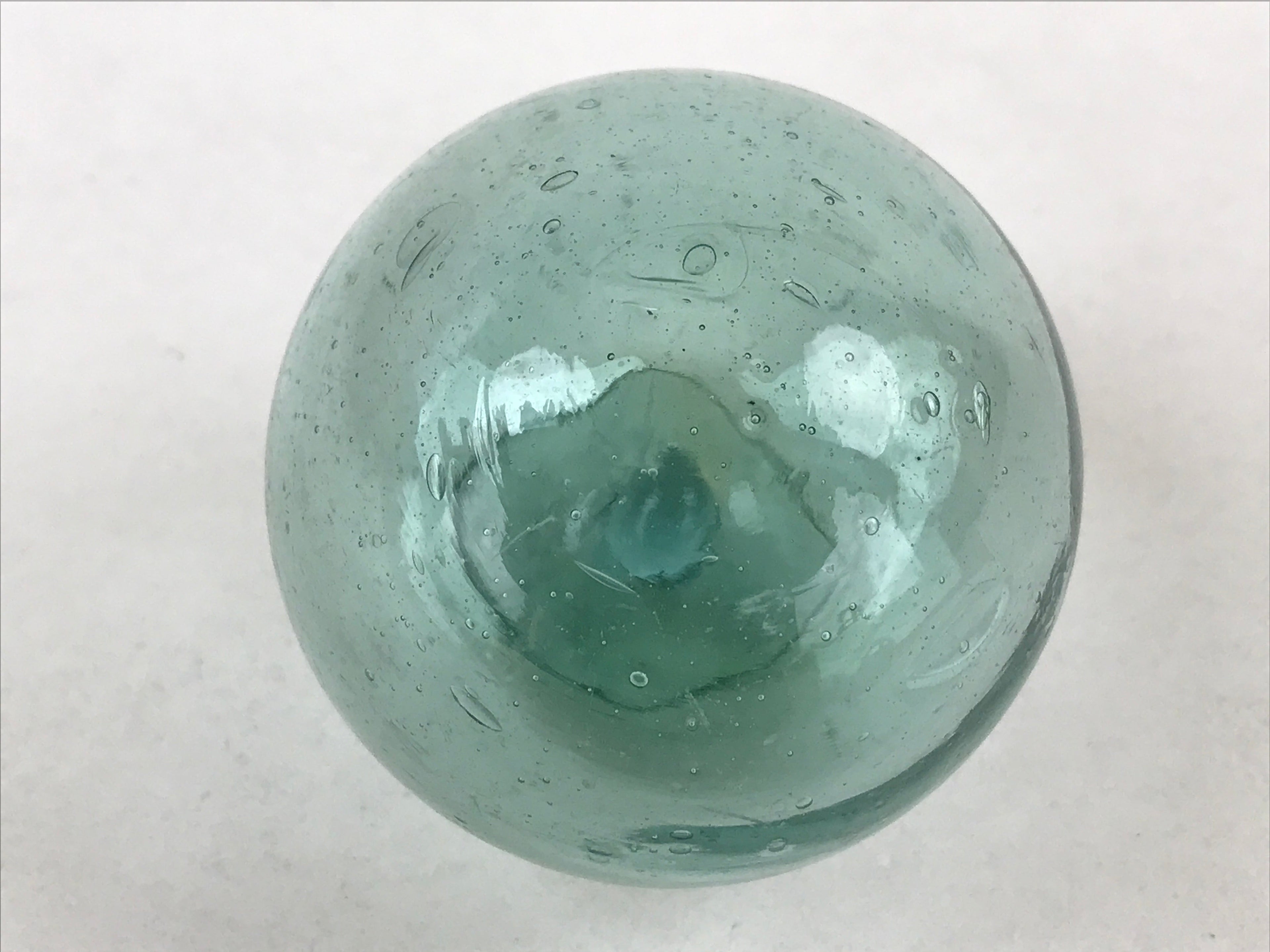 Japanese Glass Fishing Float Ukidama Buoy Ball Vtg Bindama Small Clear Blue GF34