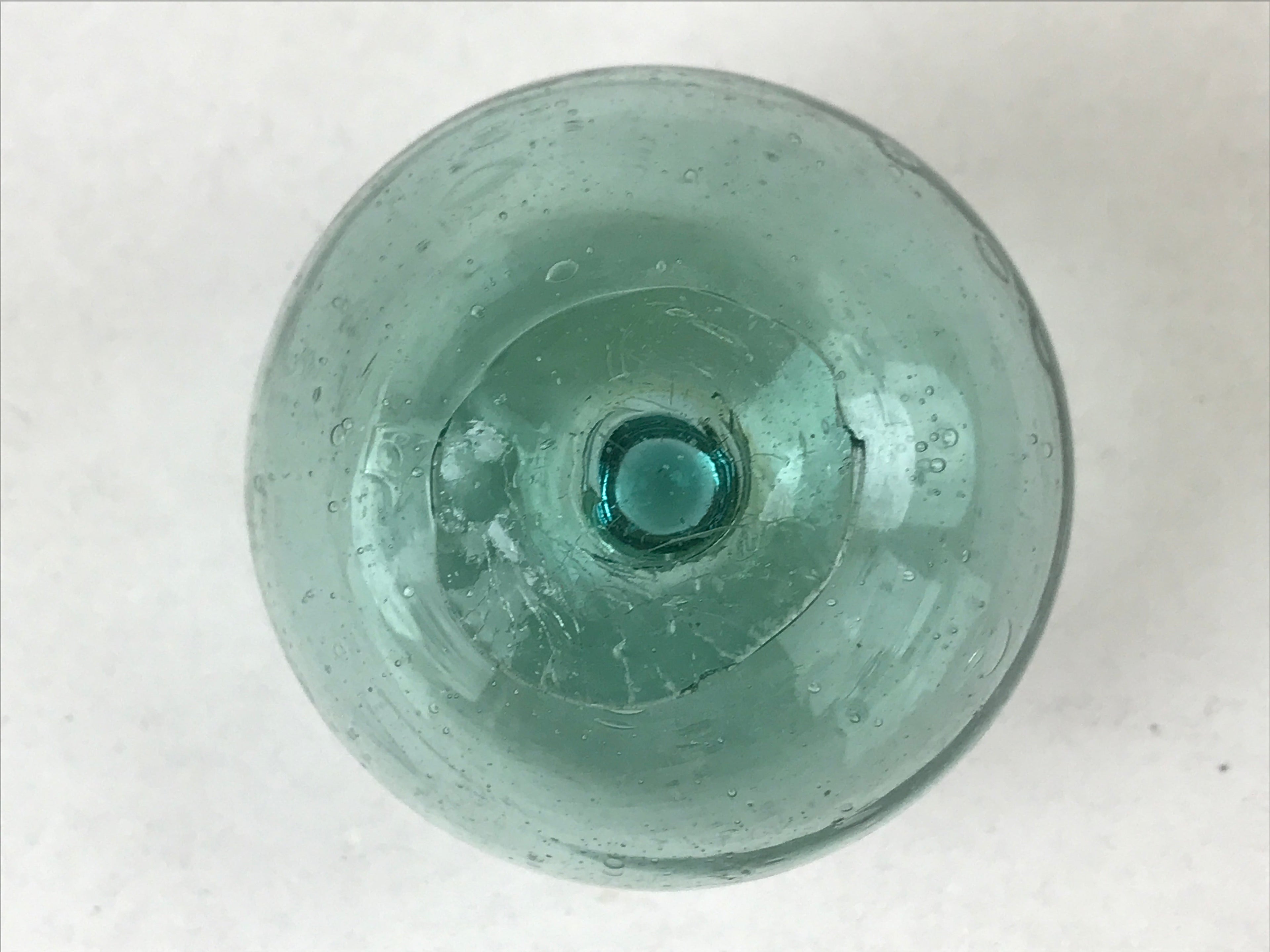 Japanese Glass Fishing Float Ukidama Buoy Ball Vtg Bindama Small Clear Blue GF34