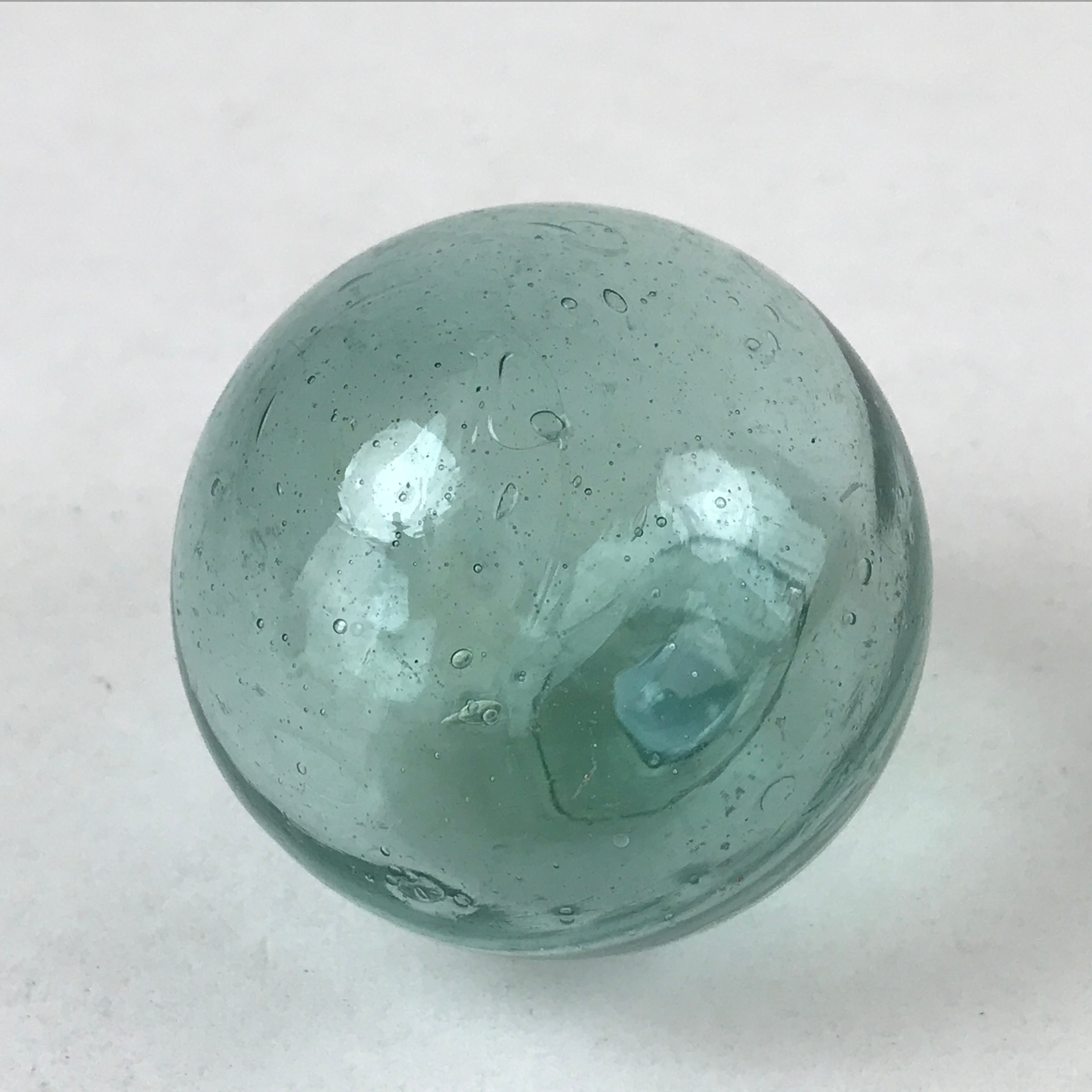 Japanese Glass Fishing Float Ukidama Buoy Ball Vtg Bindama Small Clear Blue GF34