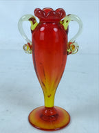 Japanese Glass Flower Vase Vtg Kabin Red Ichirinzashi Translucent Handle FK199