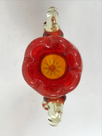 Japanese Glass Flower Vase Vtg Kabin Red Ichirinzashi Translucent Handle FK199
