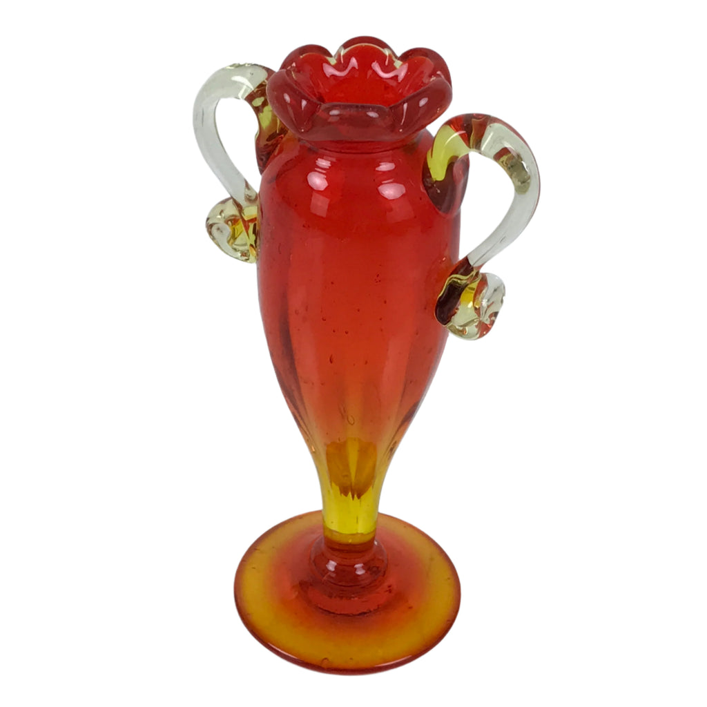 Japanese Glass Flower Vase Vtg Kabin Red Ichirinzashi Translucent Handle FK199