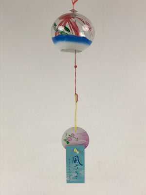 Japanese Glass Furin Wind Chime Vtg Transparent Blue White Edo Kanji DR491