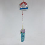 Japanese Glass Furin Wind Chime Vtg Transparent Blue White Edo Kanji DR491