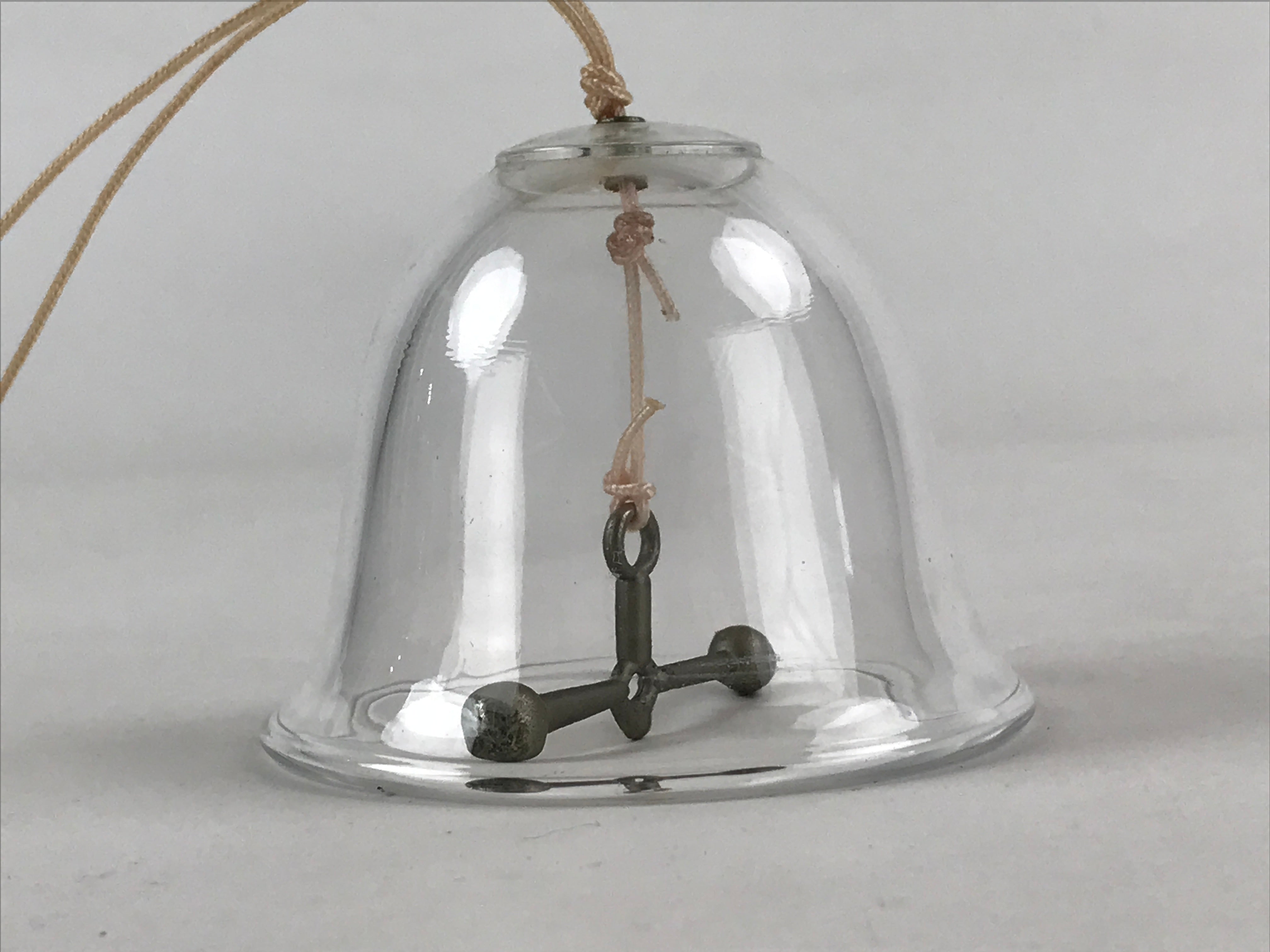 Japanese Glass Furin Wind Chime Vtg Transparent Metal Bar String Silver DR497