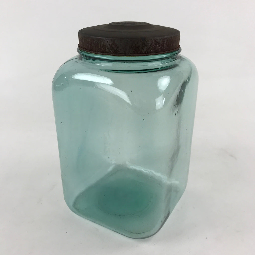 Japanese Glass Lidded Jar Nori-Bin Vtg Seaweed Paper Container Blue JK550