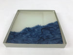 Japanese Glass Square Display Plate Vtg Dish Plate Blue White Boxed PX703