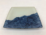 Japanese Glass Square Display Plate Vtg Dish Plate Blue White Boxed PX703
