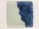 Japanese Glass Square Display Plate Vtg Dish Plate Blue White Boxed PX703