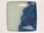 Japanese Glass Square Display Plate Vtg Dish Plate Blue White Boxed PX703