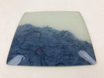 Japanese Glass Square Display Plate Vtg Dish Plate Blue White Boxed PX703
