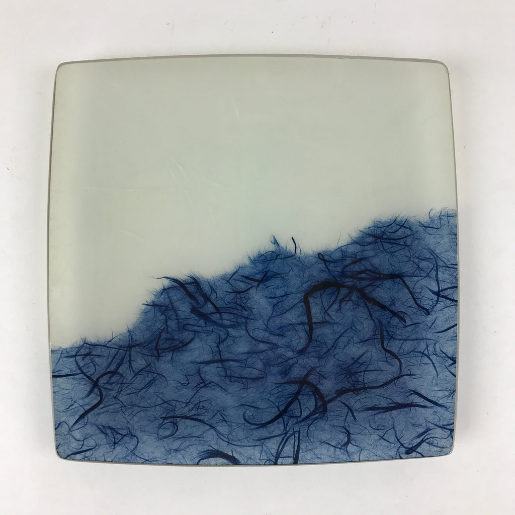 Japanese Glass Square Display Plate Vtg Dish Plate Blue White Boxed PX703