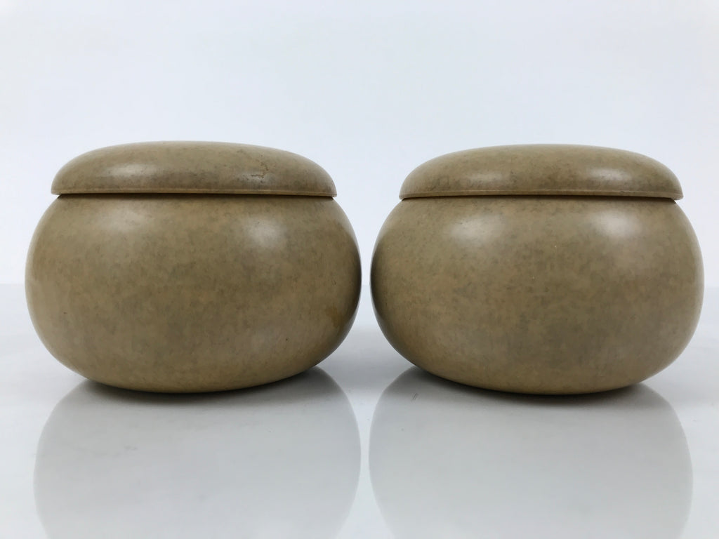 Japanese Go Stone Goishi Game Pieces Set Vtg Igo Brown Resin Bowls Glass GO102