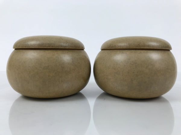 Japanese Go Stone Goishi Game Pieces Set Vtg Igo Brown Resin Bowls Gla ...