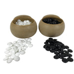 Japanese Go Stone Goishi Game Pieces Set Vtg Igo Brown Resin Bowls Glass GO102