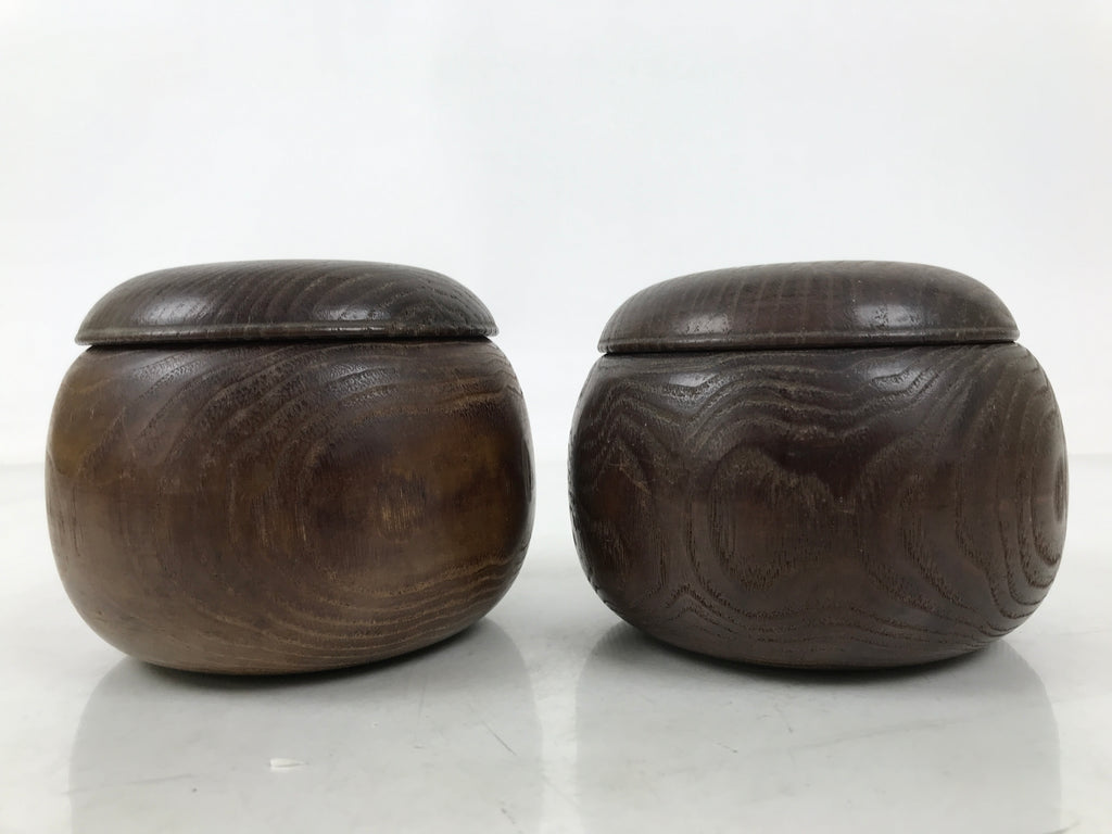 Japanese Go Stone Goishi Game Pieces Set Vtg Igo Brown Wood Bowls Glass GO100