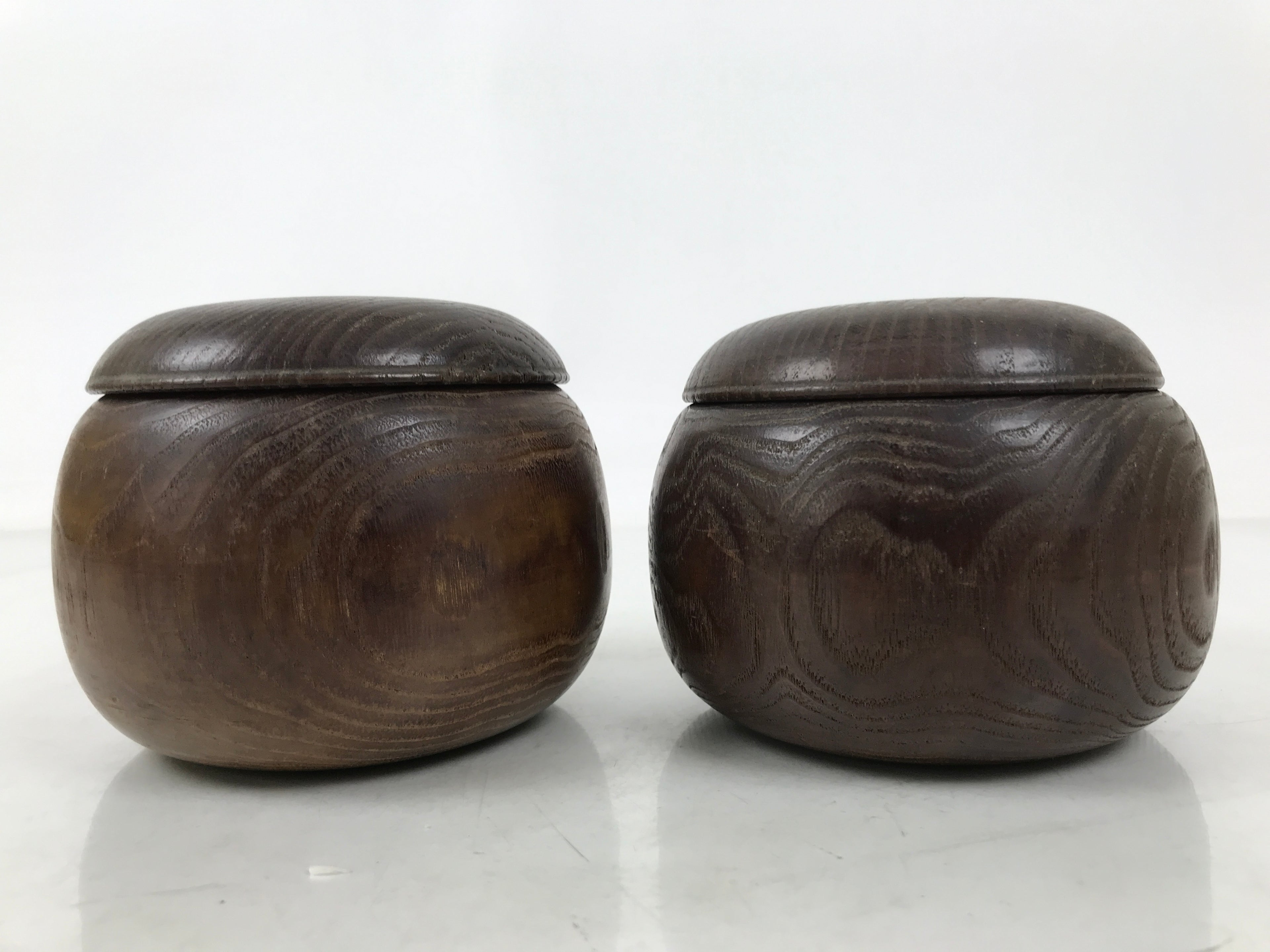 Japanese Go Stone Goishi Game Pieces Set Vtg Igo Brown Wood Bowls Glass GO100